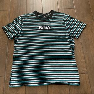 Striped Nasa Men's Short Sleeved Retro Style Shirt by Hyper Space size L